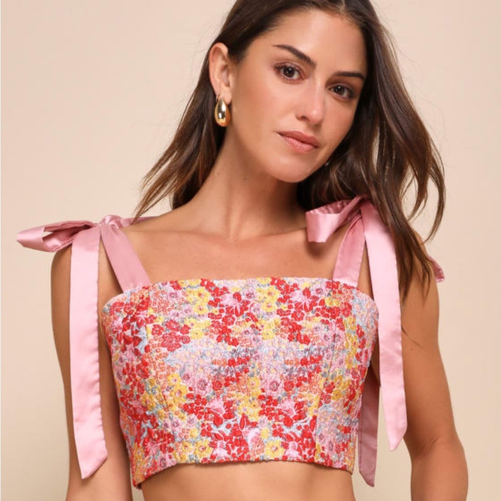 Floral Two-Piece Midi Dress with Pink Tie Straps - Picture 3 of 6